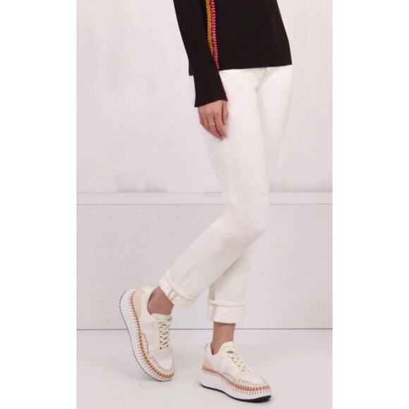 Chloe Nama Embroidered Suede And Recycled Mesh Sneakers in Soft White - Picture 5 of 15